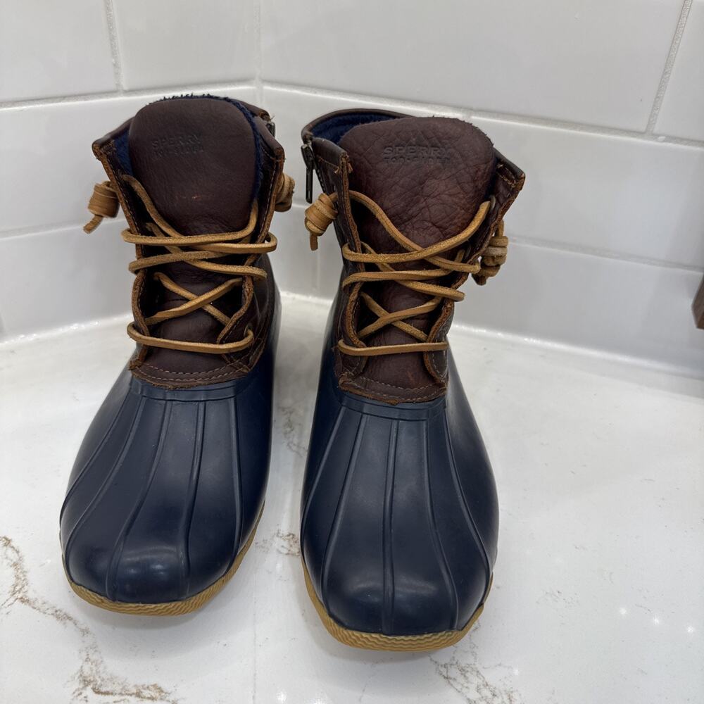 Sperry Top Sider Duck Boots Waterproof STS91175 Women's Sz 7.5 Brown Leather Blu